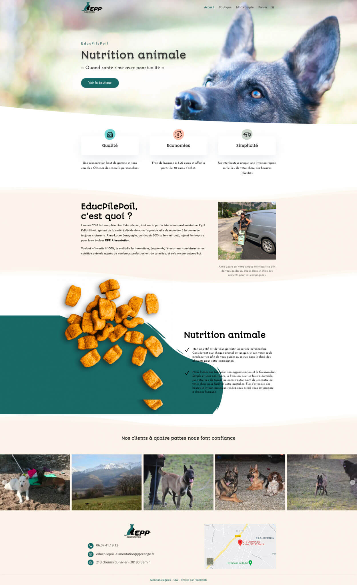 Page d'accueil du site de EPP Mockup d'un ordinateur affichant la page d'accueil de EPP Alimentation en entière.
